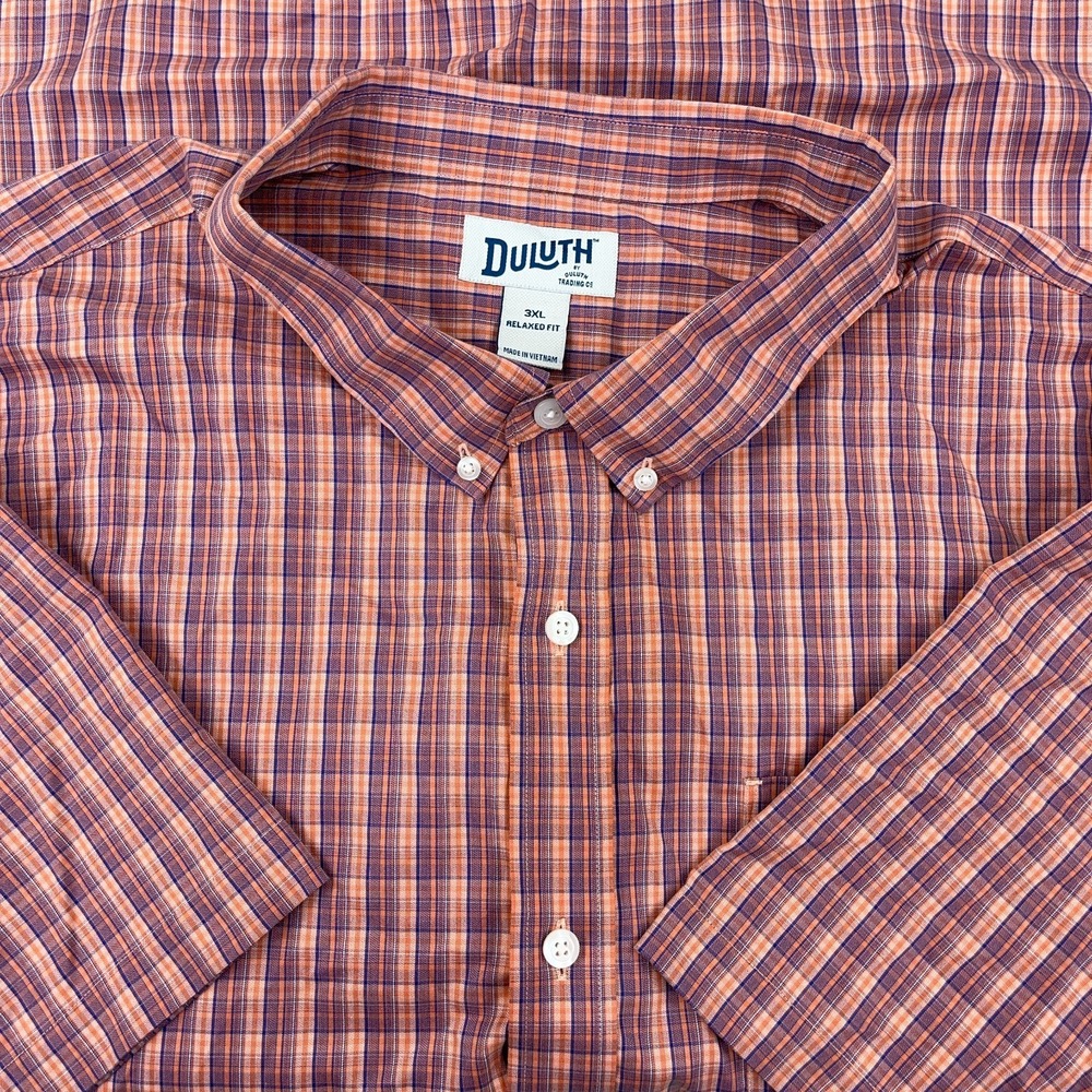 Duluth Shirt Men 3XL Orange Blue Plaid Relaxed Fit Button Up Cotton CampAdult